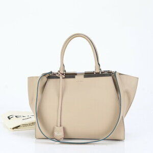 Fendi Trois Jours leather shoulder bag tote handbag beige